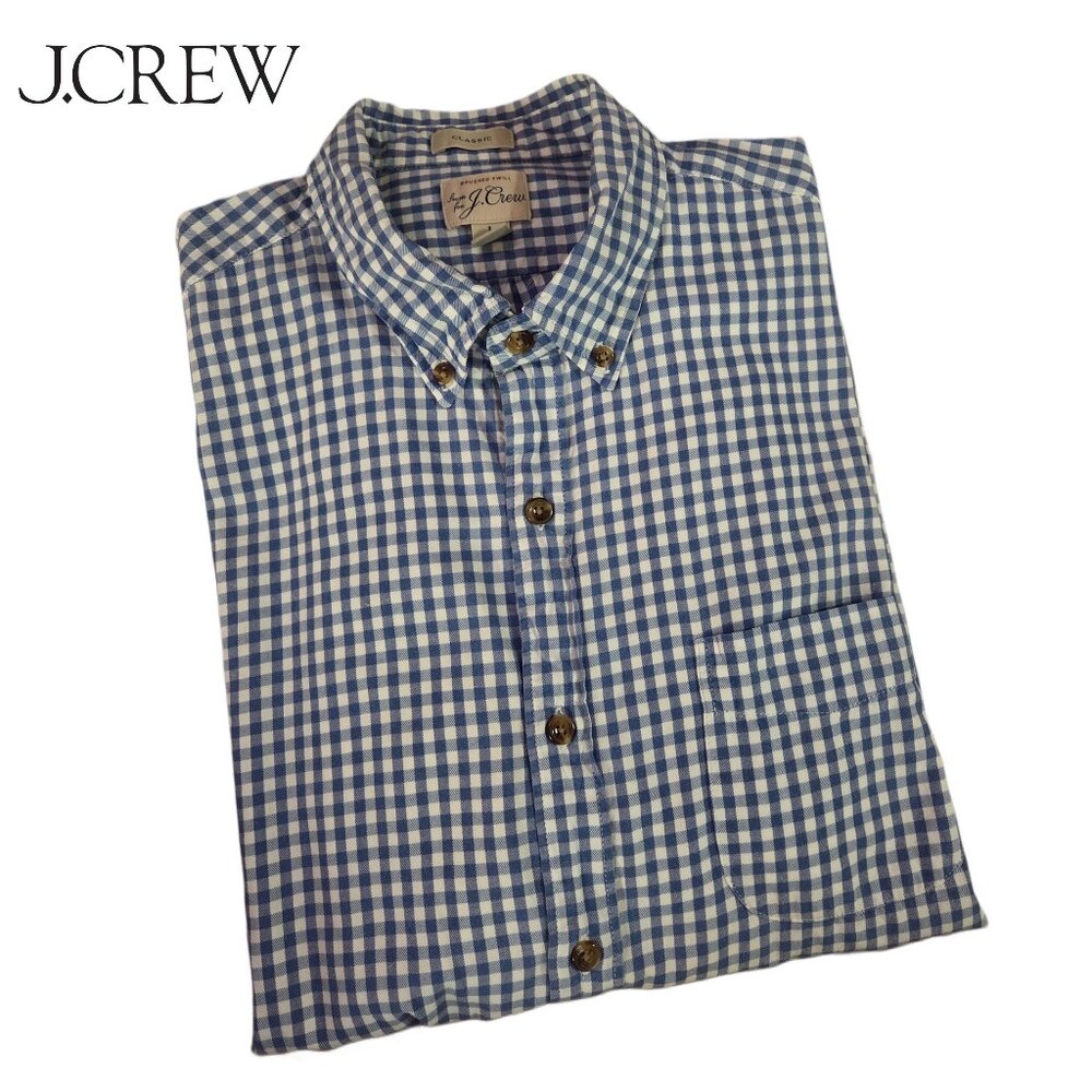 J.Crew Men's Large Brushed Twill Flannel Shirt Plaid AZ541 - Blue Check